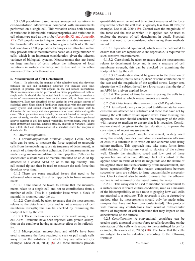 ASTM F2664-11 - Standard Guide for Assessing the Attachment of Cells to Biomaterial Surfaces by Physical Methods