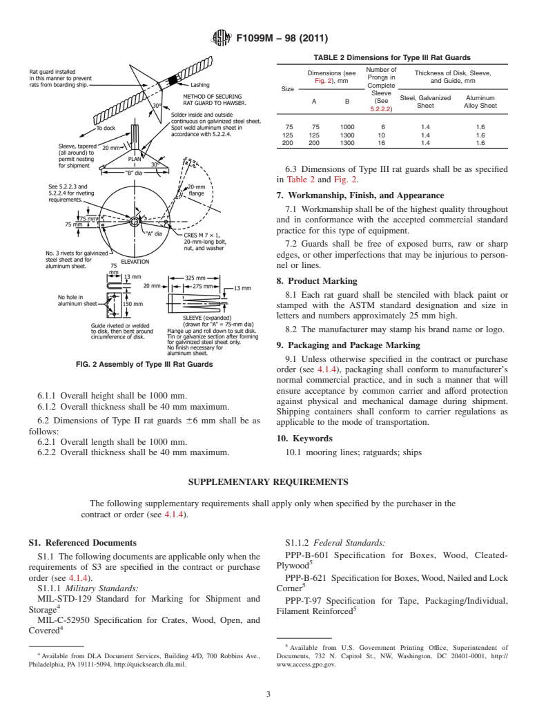 ASTM F1099M-98(2011) - Standard Specification for Rat Guards, Ship's (Metric)