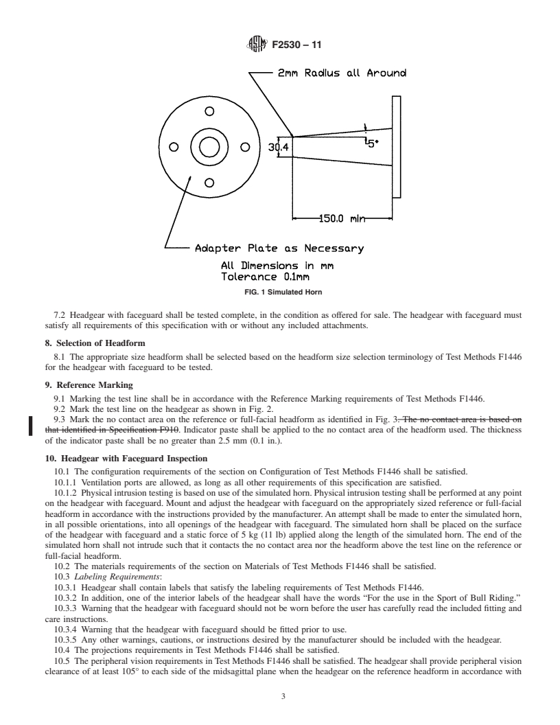 REDLINE ASTM F2530-11 - Standard Specification for Protective Headgear with Faceguard Used in Bull Riding