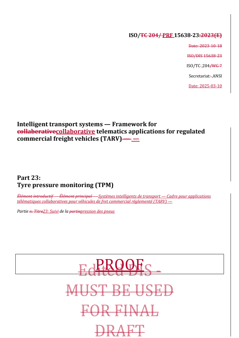Collaborative Framework Iso ISO/PRF 15638-23 - Intelligent transport systems — Framework for ...