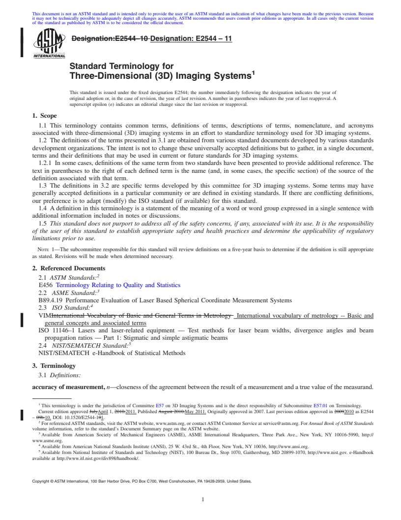 REDLINE ASTM E2544-11 - Standard Terminology for Three-Dimensional (3D) Imaging Systems