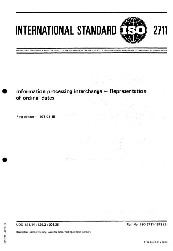 ISO 2711:1973 - Information processing interchange -- Representation of ordinal dates