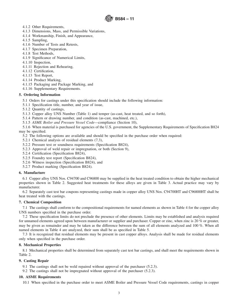 REDLINE ASTM B584-11 - Standard Specification for  Copper Alloy Sand Castings for General Applications