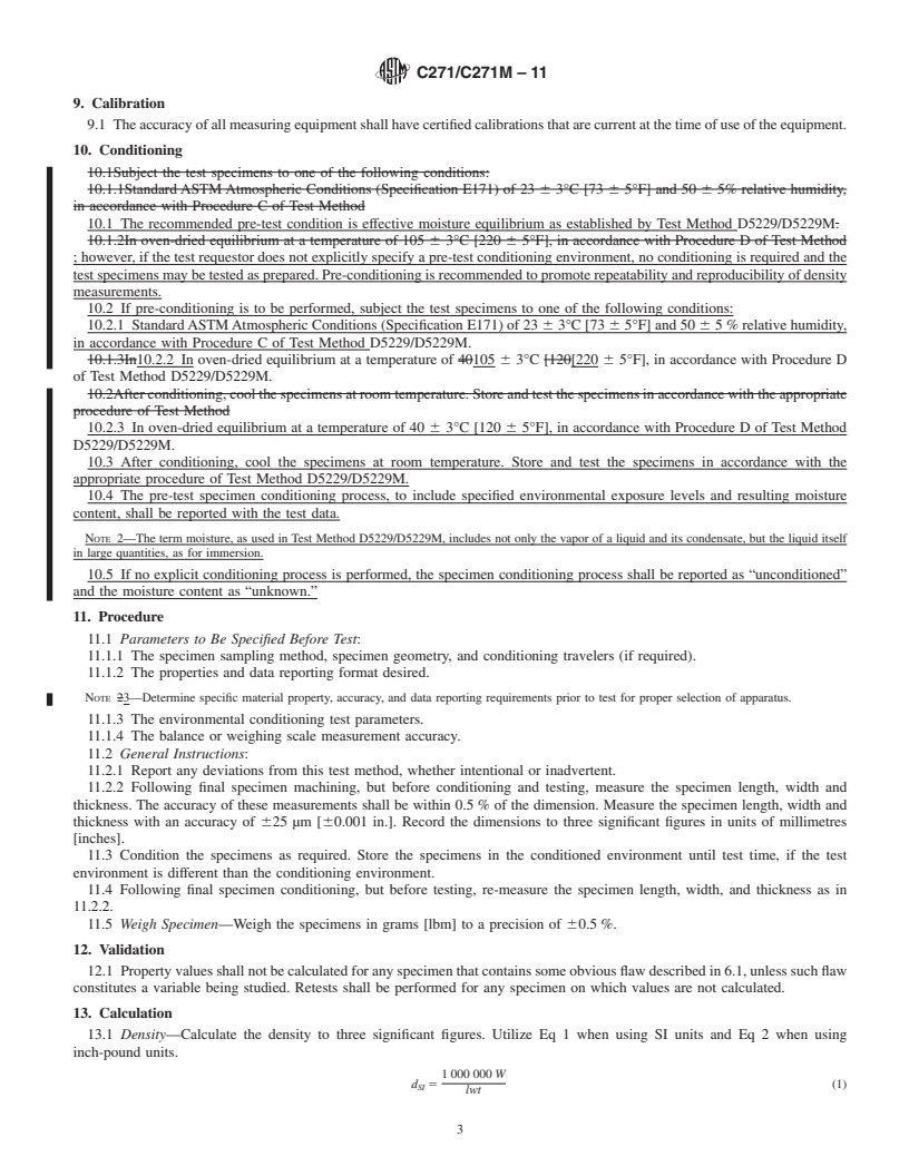 REDLINE ASTM C271/C271M-11 - Standard Test Method for Density of Sandwich Core Materials