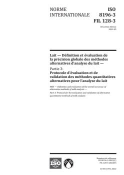 ISO 8196-3:2022 - Milk — Definition and evaluation of the overall accuracy of alternative methods of milk analysis — Part 3: Protocol for the evaluation and validation of alternative quantitative methods of milk analysis
Released:5/11/2022 - Page 1 preview