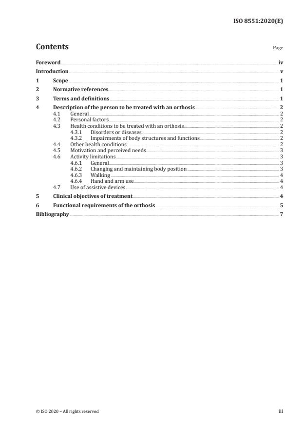ISO 8551:2020 - Prosthetics and orthotics -- Functional deficiencies -- Description of the person to be treated with an orthosis, clinical objectives of treatment, and functional requirements of the orthosis