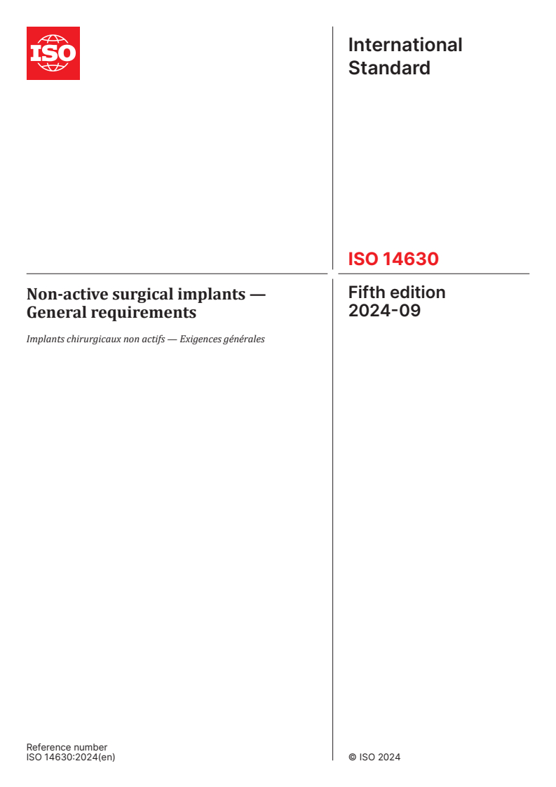 ISO 14630:2024 - Non-active surgical implants — General requirements
Released:4. 09. 2024