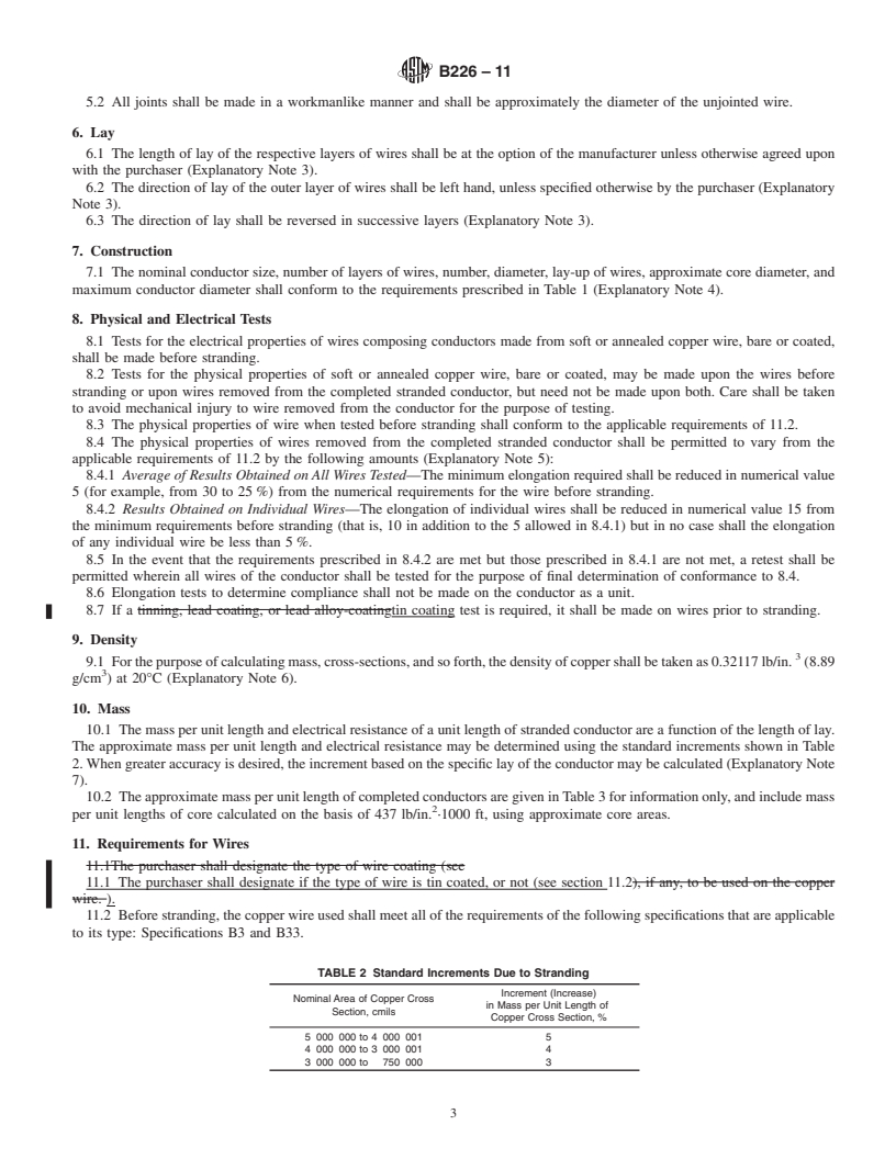 REDLINE ASTM B226-11 - Standard Specification for Cored, Annular, Concentric-Lay-Stranded Copper Conductors