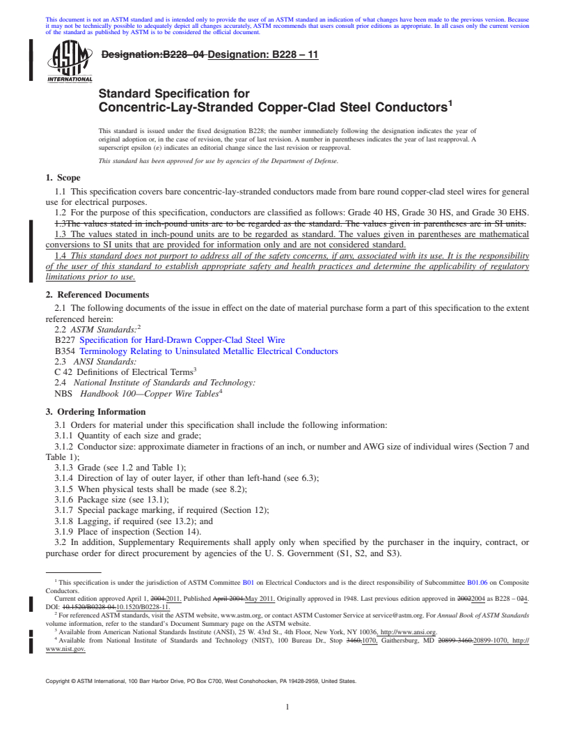 REDLINE ASTM B228-11 - Standard Specification for Concentric-Lay-Stranded Copper-Clad Steel Conductors