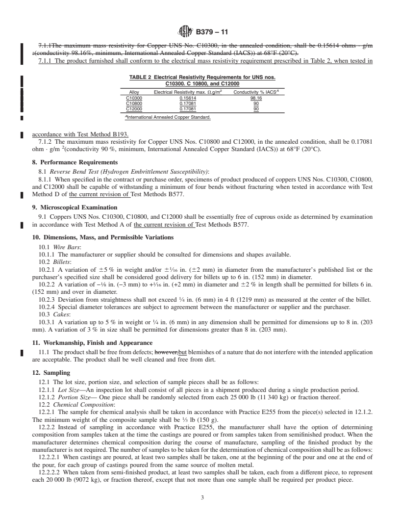 REDLINE ASTM B379-11 - Standard Specification for Phosphorized Coppers&#8212;Refinery Shapes