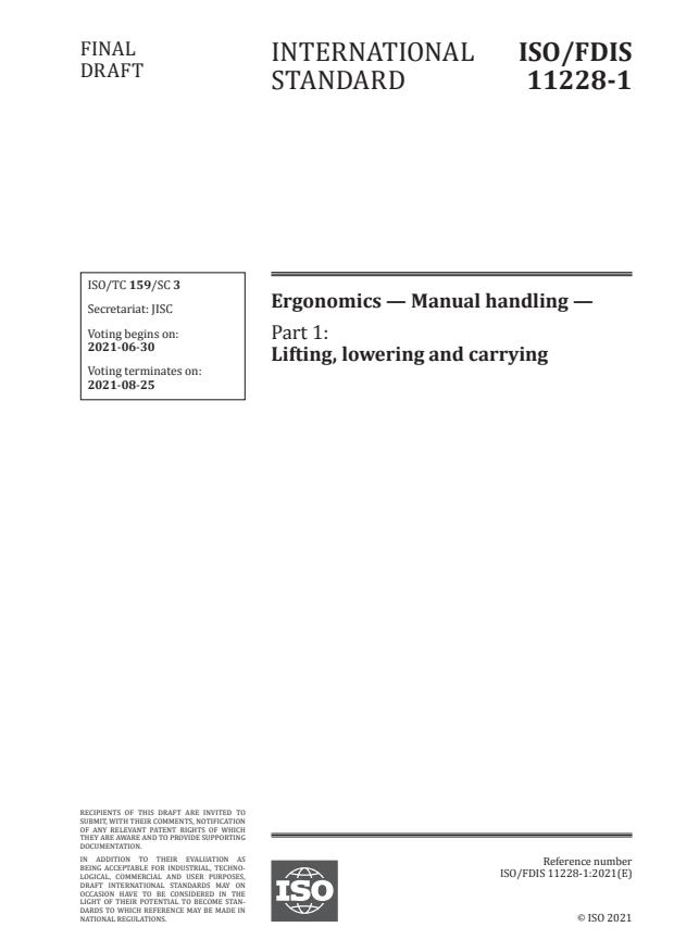 ISO/FDIS 11228-1:Version 26-jun-2021 - Ergonomics -- Manual handling