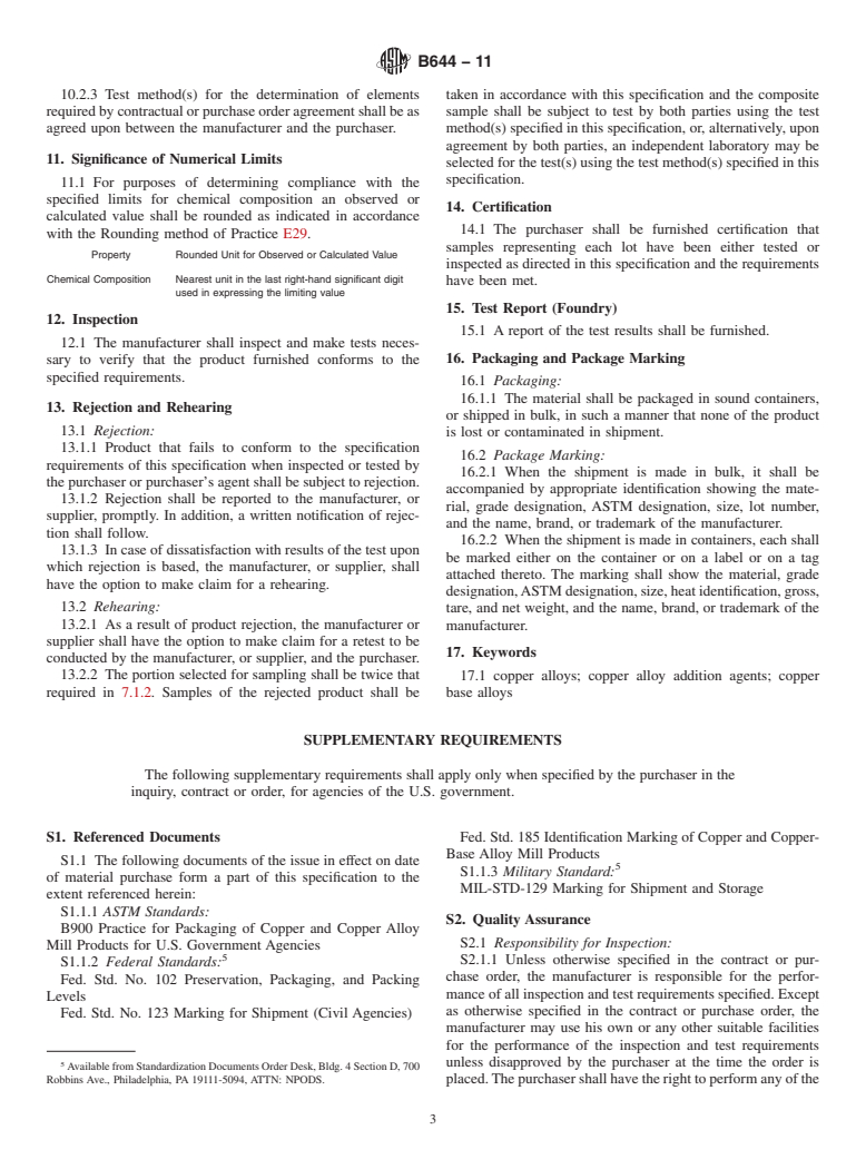 ASTM B644-11 - Standard Specification for Copper Alloy Addition Agents