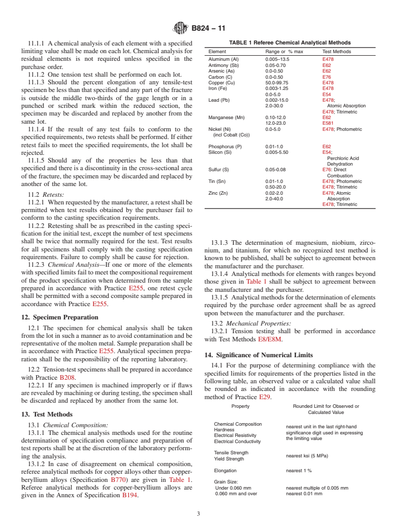 ASTM B824-11 - Standard Specification for General Requirements for Copper Alloy Castings