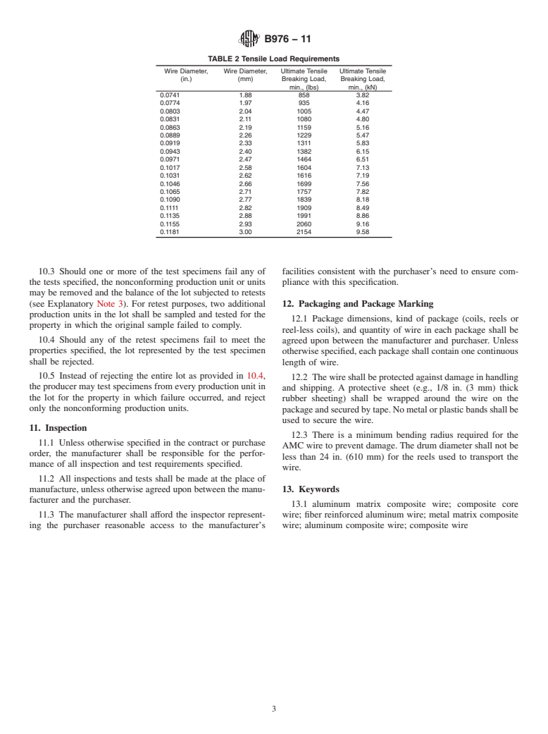 ASTM B976-11 - Standard Specification for Fiber Reinforced Aluminum Matrix Composite (AMC) Core Wire for Aluminum Conductors, Composite Reinforced (ACCR)