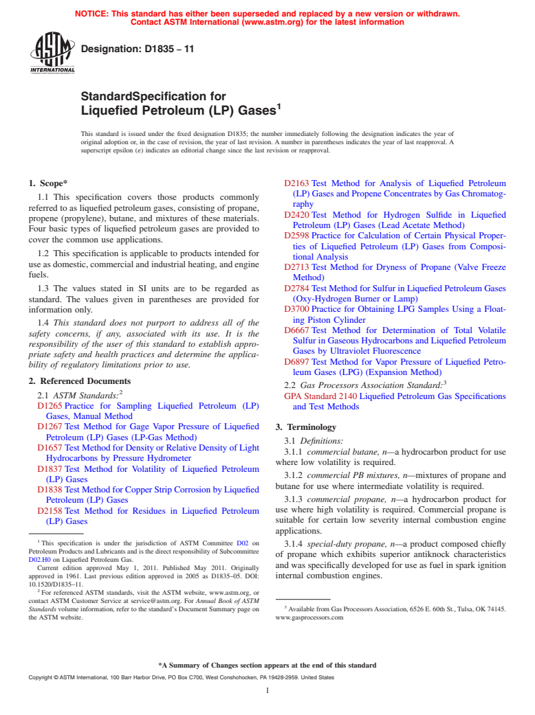 ASTM D1835-11 - Standard Specification for Liquefied Petroleum (LP) Gases