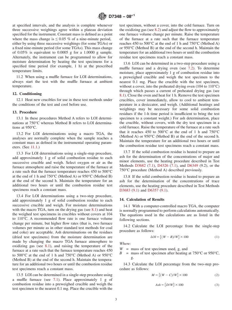 ASTM D7348-08e1 - Standard Test Methods for Loss on Ignition (LOI) of Solid Combustion Residues