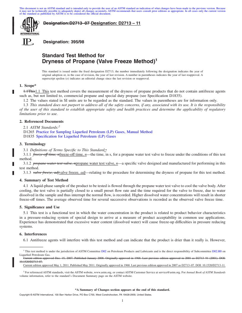 REDLINE ASTM D2713-11 - Standard Test Method for  Dryness of Propane (Valve Freeze Method)