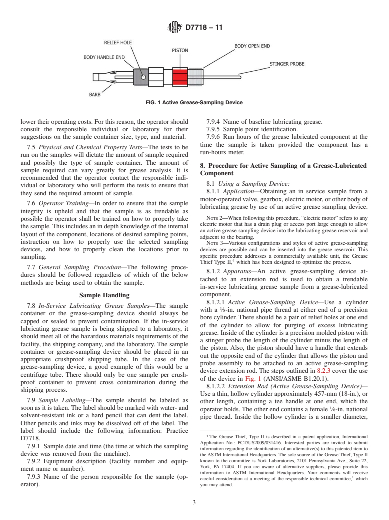 ASTM D7718-11 - Standard Practice for Obtaining In-Service Samples of Lubricating Grease