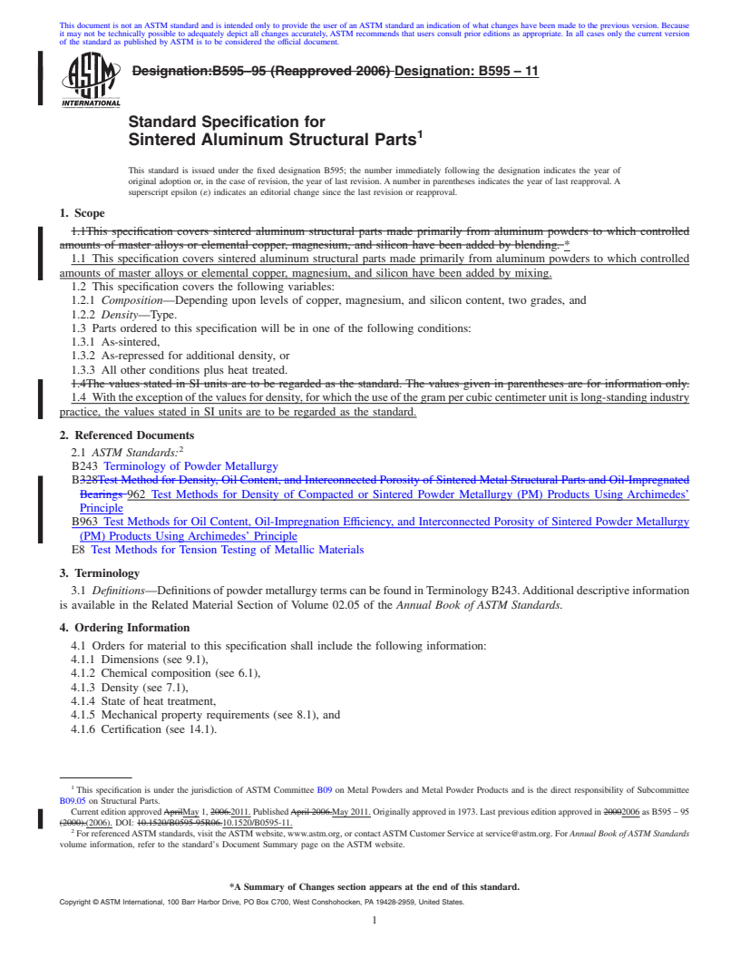 ASTM B595-11 - Standard Specification For Sintered Aluminum Structural ...