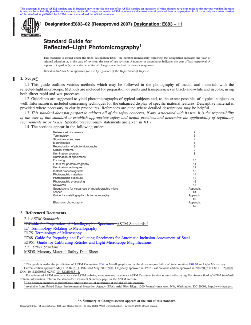 REDLINE ASTM E883-11 - Standard Guide for Reflected&#0150;Light Photomicrography