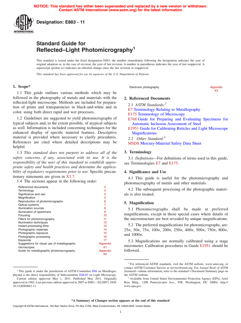 ASTM E883-11 - Standard Guide for Reflected&#0150;Light Photomicrography