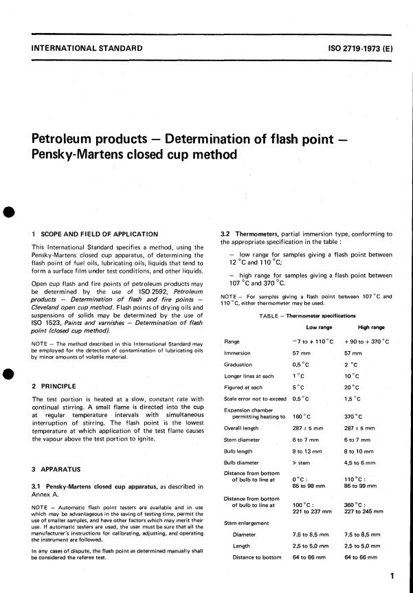 ISO 2719:1973 - Petroleum products -- Determination of flash point -- Pensky-Martens closed cup method