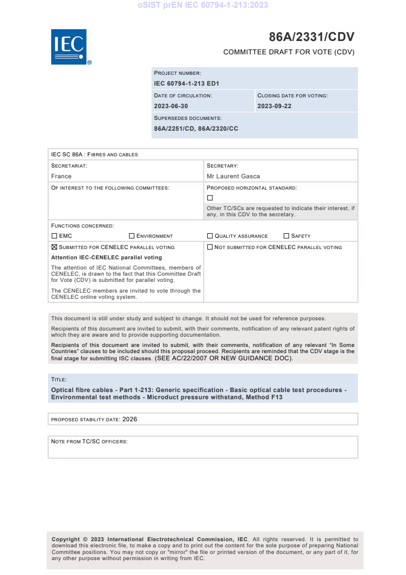 prEN IEC 60794-1-213:2023