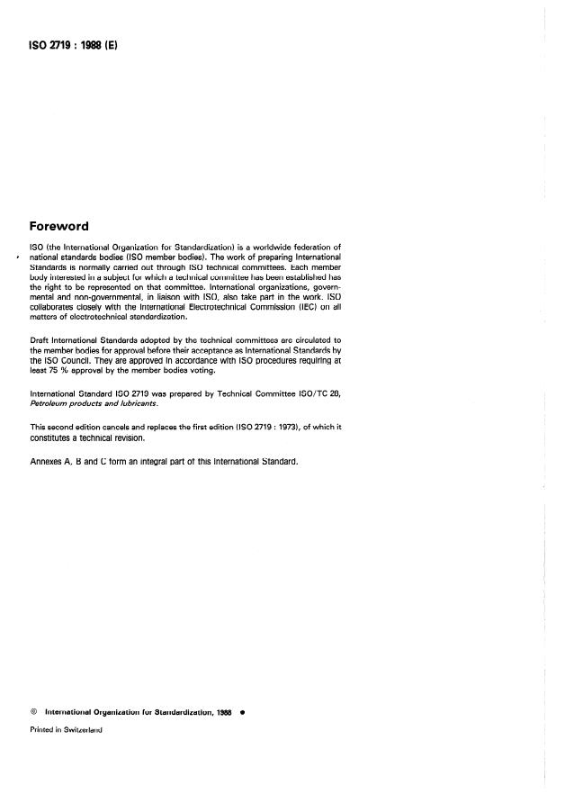 ISO 2719:1988 ISO 2719:1988 - Petroleum products and lubricants -- Determination of flash point -- Pensky-Martens closed cup method - Page 2 preview