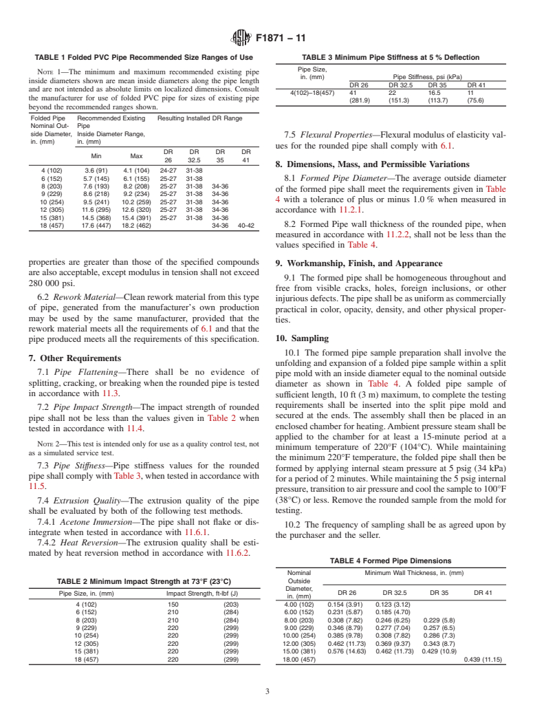 ASTM F1871-11 - Standard Specification for Folded/Formed Poly (Vinyl Chloride) Pipe Type A for Existing Sewer and Conduit Rehabilitation