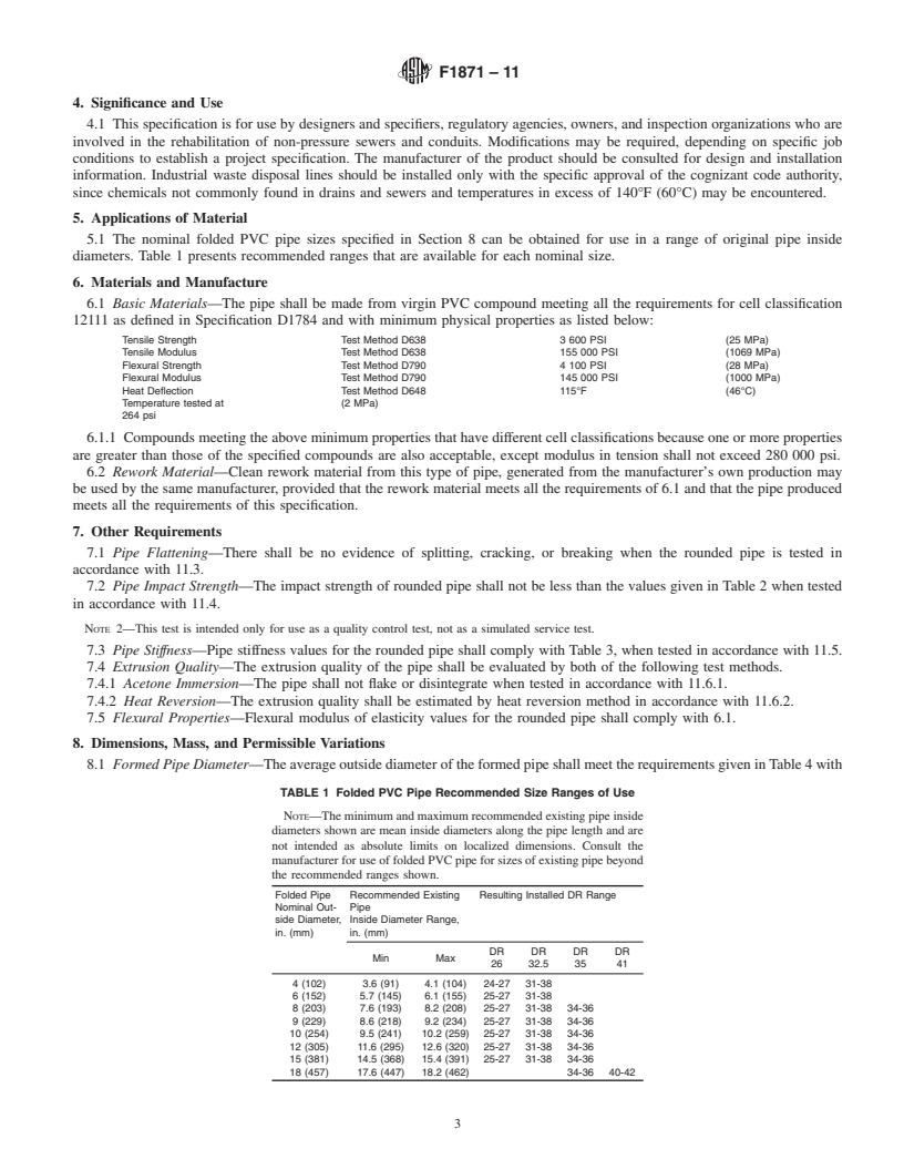 REDLINE ASTM F1871-11 - Standard Specification for Folded/Formed Poly (Vinyl Chloride) Pipe Type A for Existing Sewer and Conduit Rehabilitation