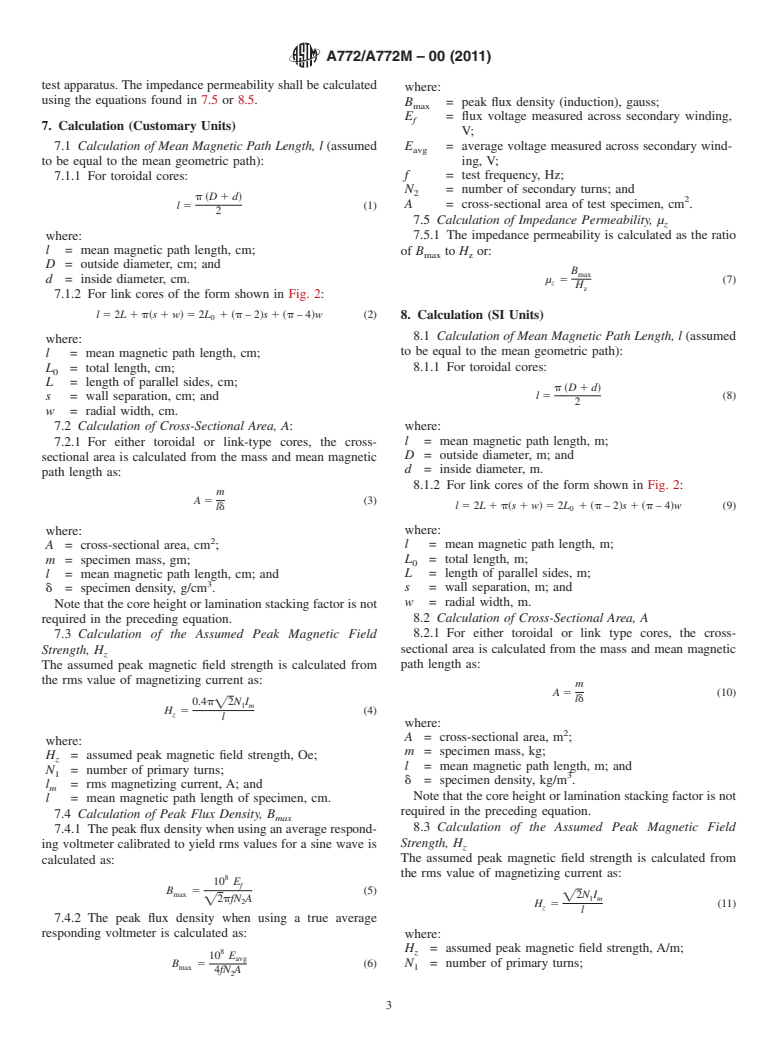 ASTM A772/A772M-00(2011) - Standard Test Method for ac Magnetic Permeability of Materials Using Sinusoidal Current