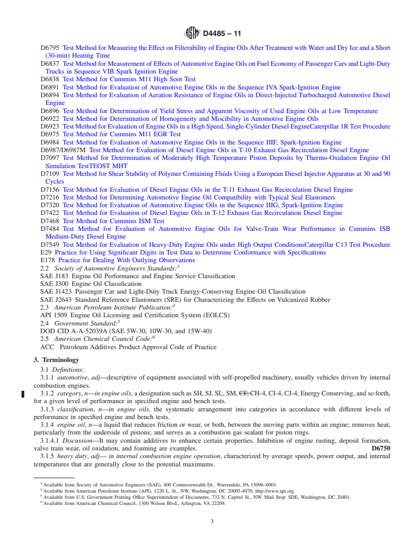 REDLINE ASTM D4485-11 - Standard Specification for Performance of Engine Oils