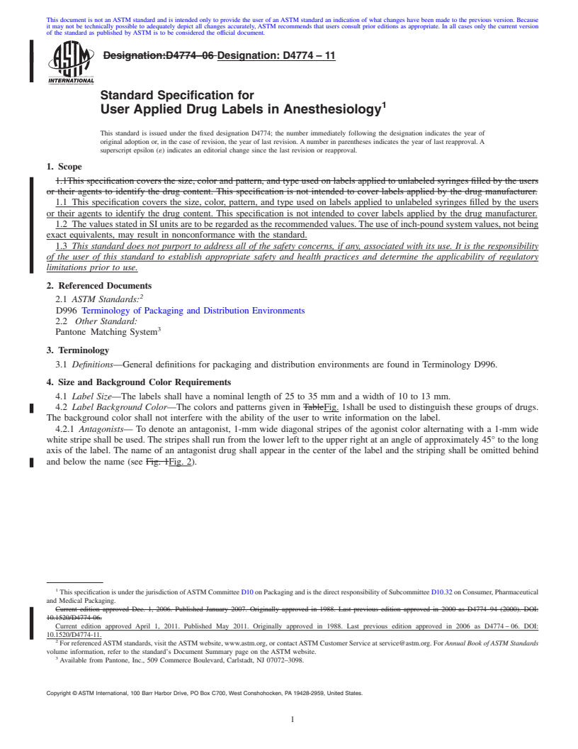 REDLINE ASTM D4774-11 - Standard Specification for User Applied Drug Labels in Anesthesiology