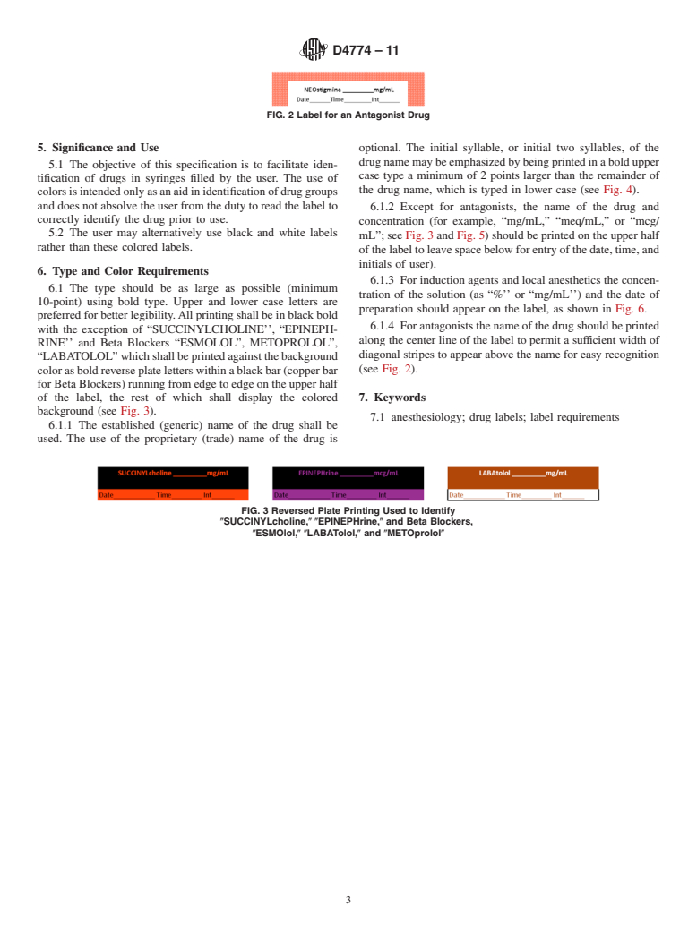 ASTM D4774-11 - Standard Specification for User Applied Drug Labels in Anesthesiology