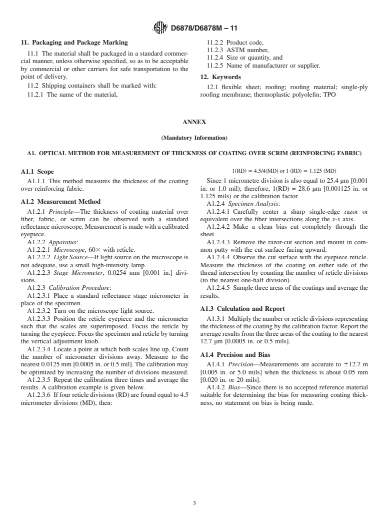 ASTM D6878/D6878M-11 - Standard Specification for Thermoplastic Polyolefin Based Sheet Roofing