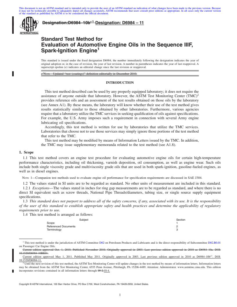 REDLINE ASTM D6984-11 - Standard Test Method for Evaluation of Automotive Engine Oils in the Sequence IIIF, Spark-Ignition Engine