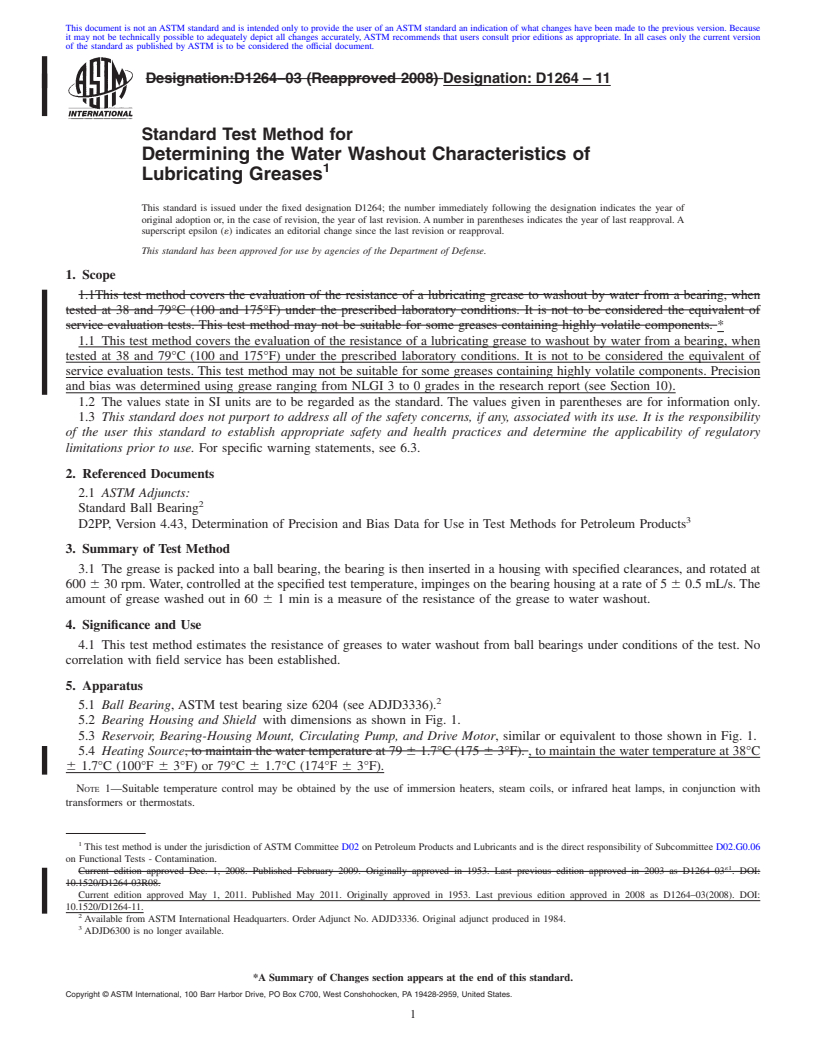 REDLINE ASTM D1264-11 - Standard Test Method for Determining the Water Washout Characteristics of Lubricating Greases