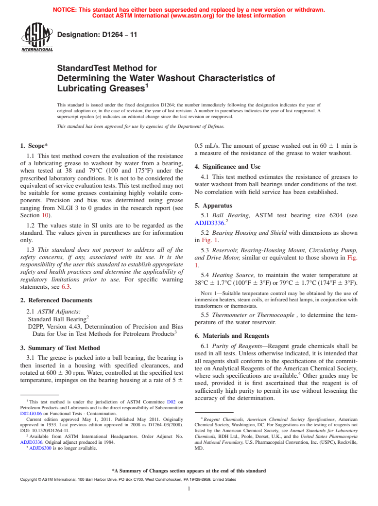 ASTM D1264-11 - Standard Test Method for Determining the Water Washout Characteristics of Lubricating Greases