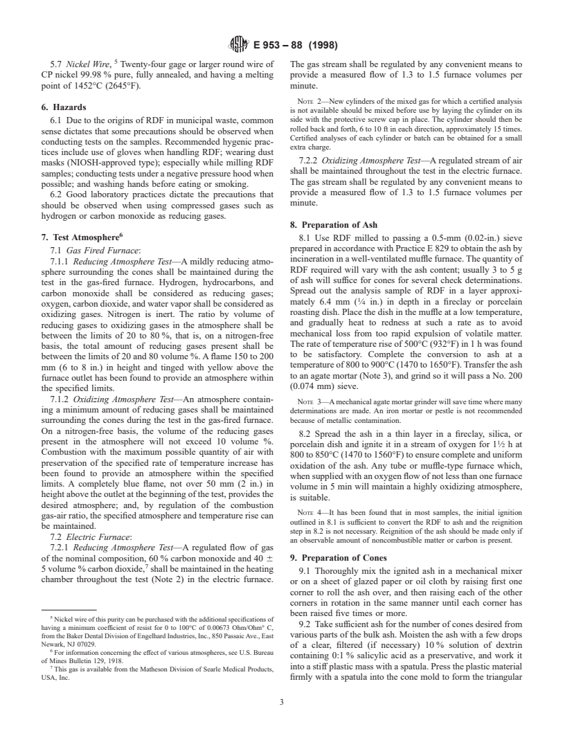 ASTM E953-88(1998) - Standard Test Method for Fusibility of Refuse-Derived Fuel (RDF) Ash