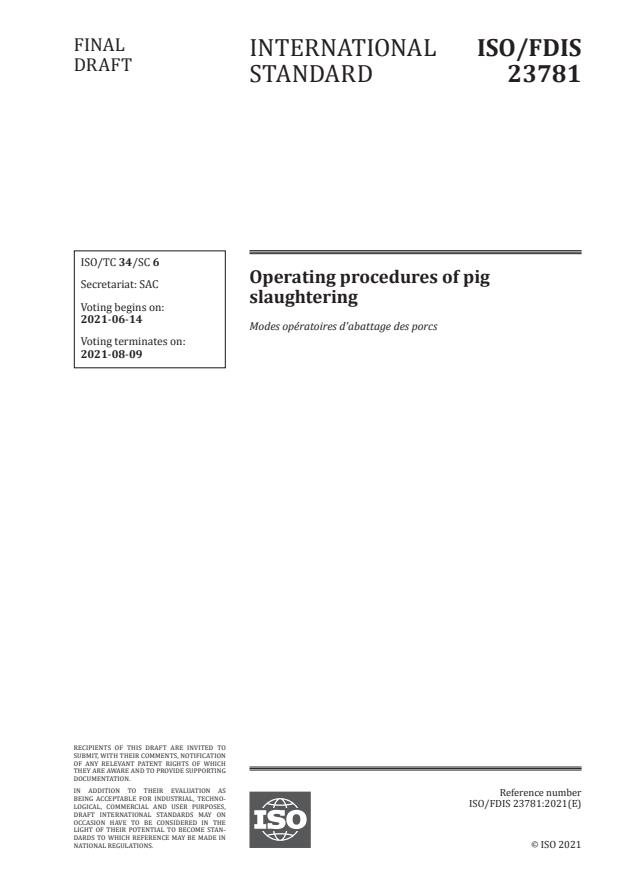 ISO/FDIS 23781 - Operating procedures of pig slaughtering