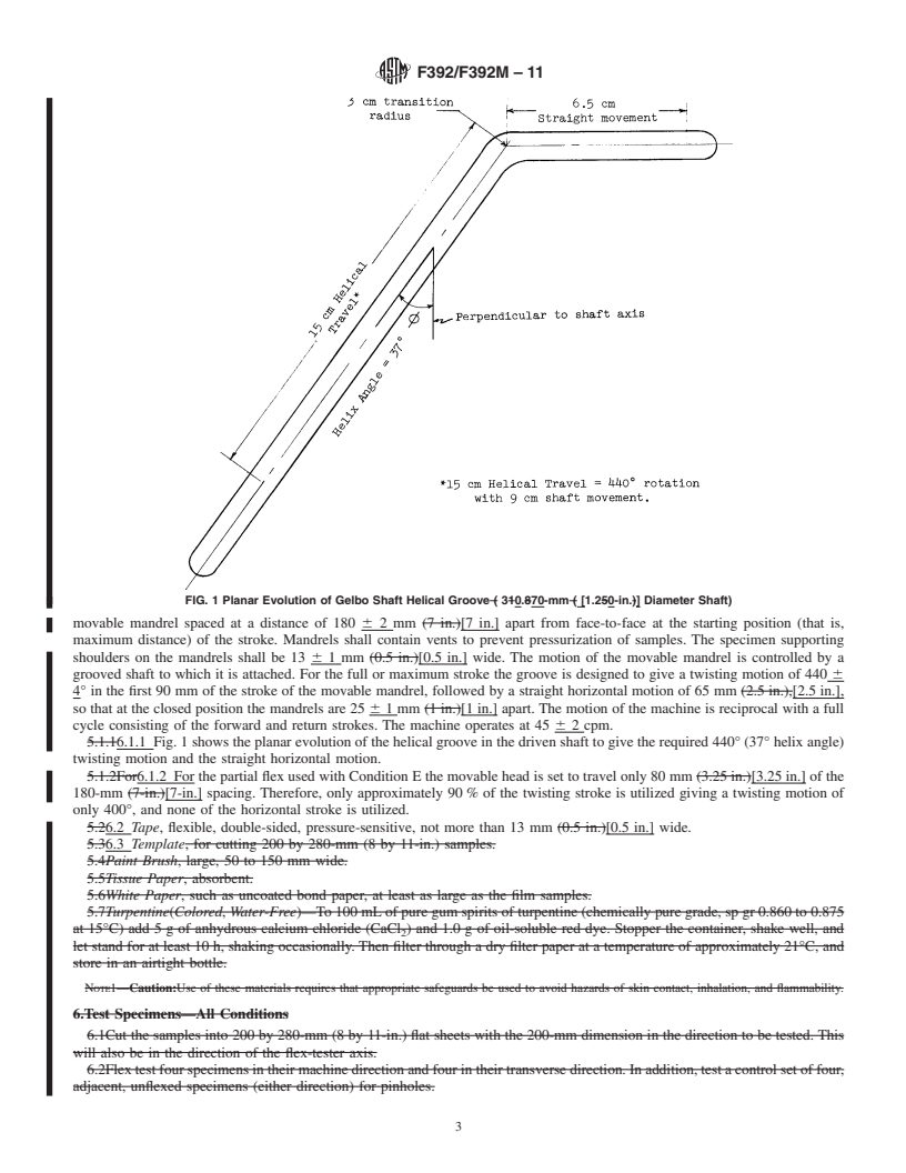 REDLINE ASTM F392/F392M-11 - Standard Practice for Conditioning Flexible Barrier Materials for Flex Durability