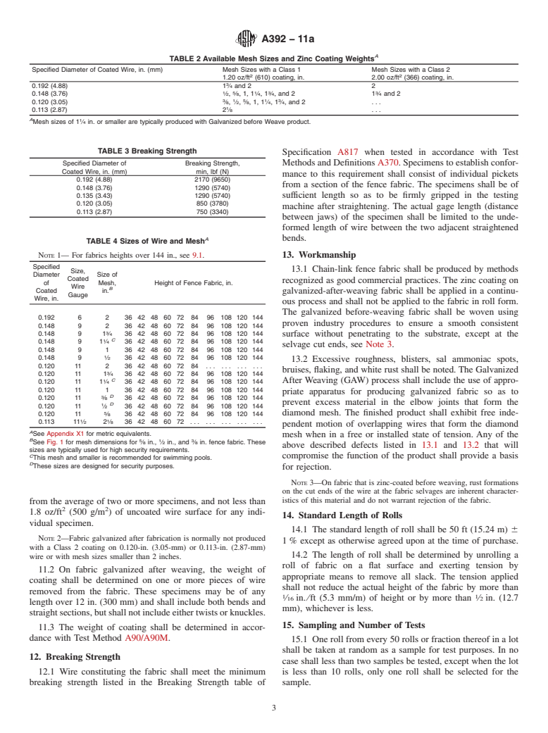 ASTM A392-11a - Standard Specification for Zinc-Coated Steel Chain-Link Fence Fabric