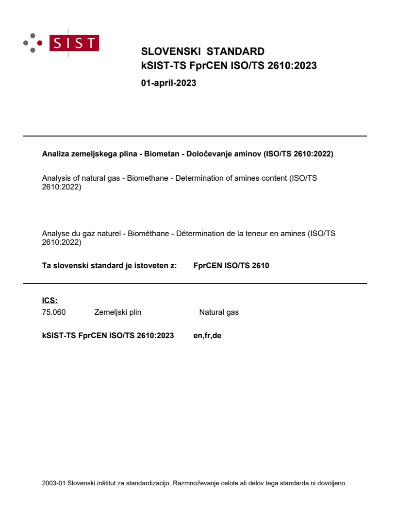 kTS FprCEN ISO/TS 2610:2023