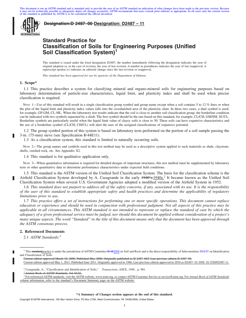 REDLINE ASTM D2487-11 - Standard Practice for  Classification of Soils for Engineering Purposes (Unified Soil Classification System)