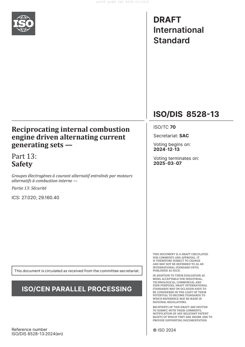 prEN ISO 8528-13:2025 - BARVE