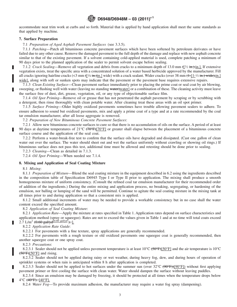 REDLINE ASTM D6948/D6948M-03(2011)e1 - Standard Practice for Application of Refined Coal Tar (Ready to Use, Commercial Grade)