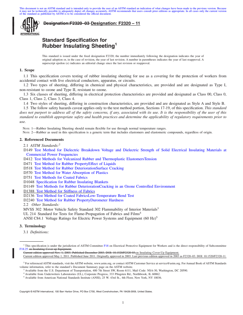 REDLINE ASTM F2320-11 - Standard Specification for Rubber Insulating Sheeting