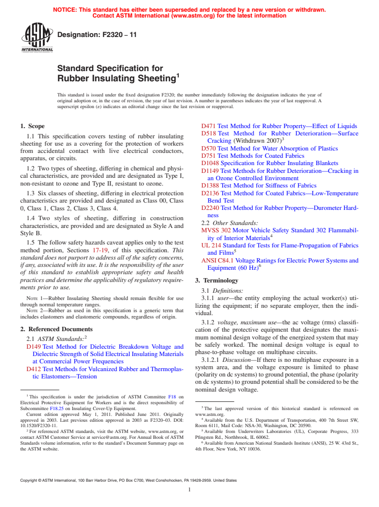 ASTM F2320-11 - Standard Specification for Rubber Insulating Sheeting