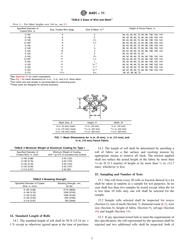 ASTM A491-11 - Standard Specification for Aluminum-Coated Steel Chain-Link Fence Fabric