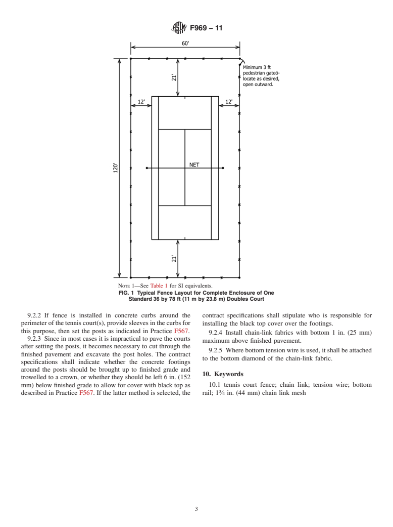ASTM F969-11 - Standard Practice for Construction of Chain-Link Tennis Court Fence